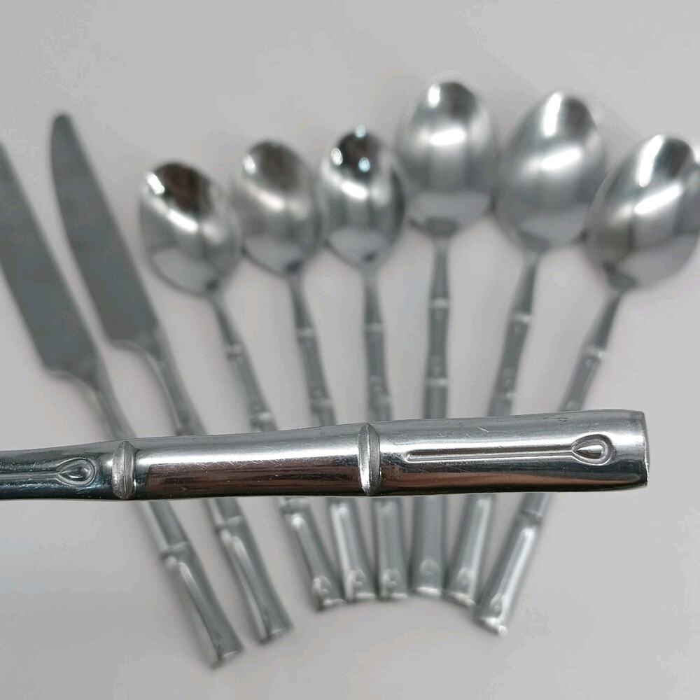 9X Spoons Flatasy Bamboo Stainless Flatware Silverware Table Teaspoon Butter Knv